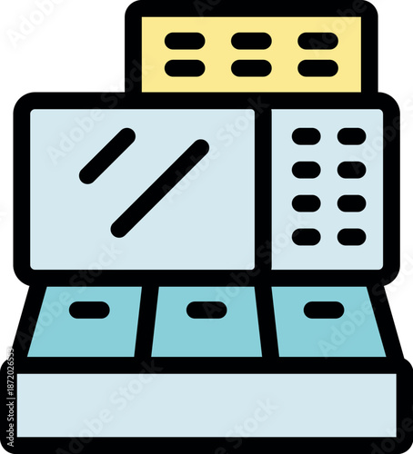 Electronic cash register simplifying transactions with its display, keypad, and compartments for efficient payment processing in retail environments