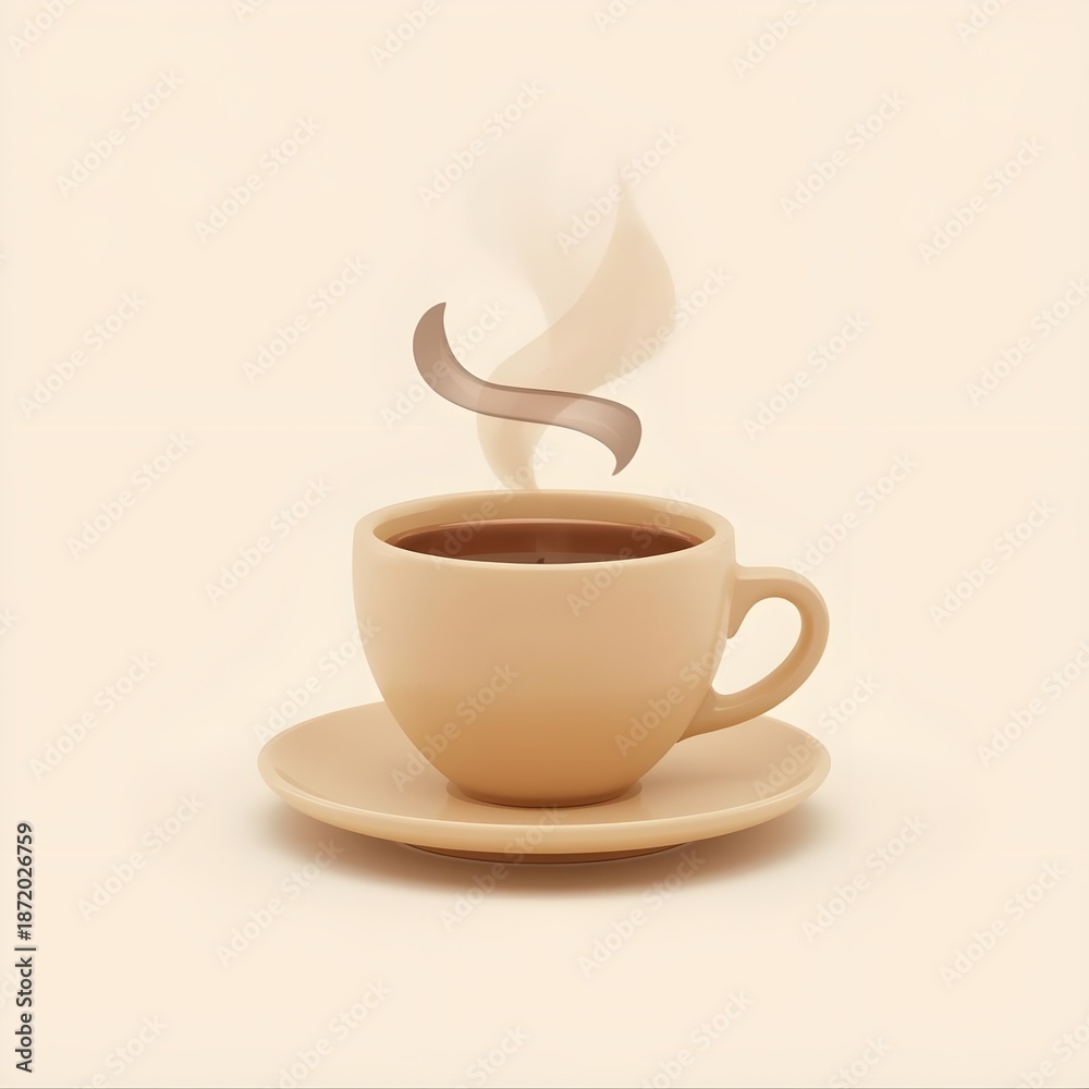 Obraz premium hot coffee cup 3d rendering isolated on light cream or off-white background cartoon plastic style icon