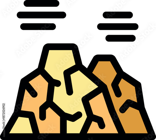 Dry cracked mountain peaks emitting dust and heat under a warming climate, illustrating the effects of global warming
