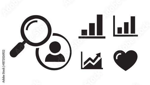 Magnifying glass analyzing financial growth and love concept isolated
