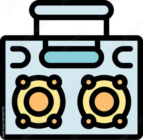 Colorful retro boombox icon featuring dual speakers