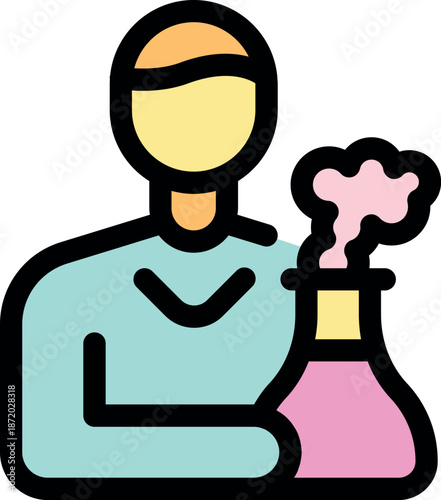 Scientist conducting experiment with chemical reaction