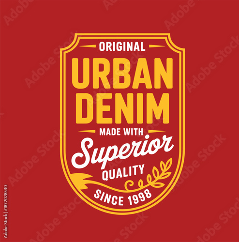 Red and yellow urban denim with superior since 1998