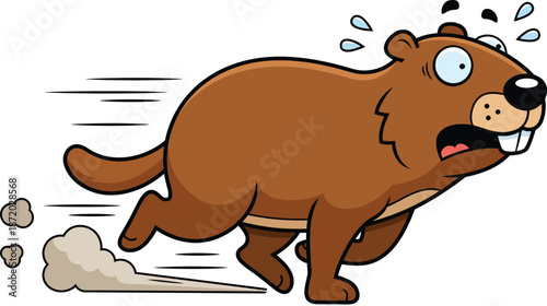Scared Groundhog Running Fast Away Vector Illustration - Fleeing from Shadow Concept