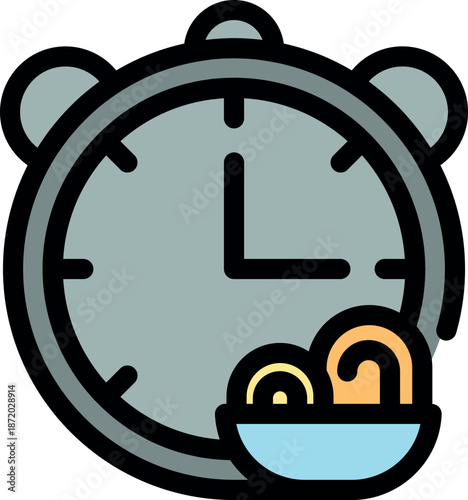 Intermittent fasting clock and bowl of food showing a healthy lifestyle and the concept of scheduled eating