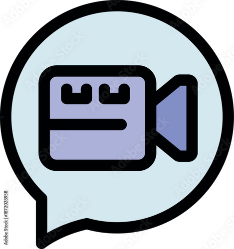 Video camera icon inside a speech bubble representing online video communication and virtual conferencing