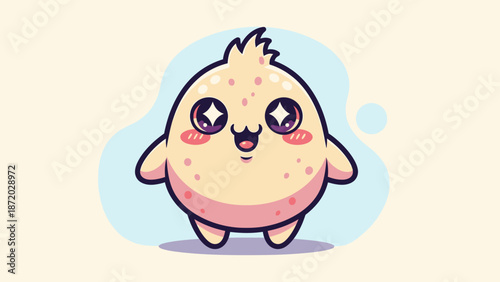Cute cartoon creature with pink spots on cream background