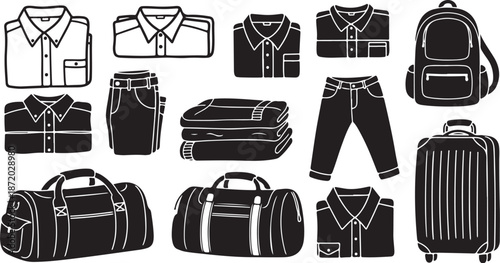Travel essentials and clothing items illustration set