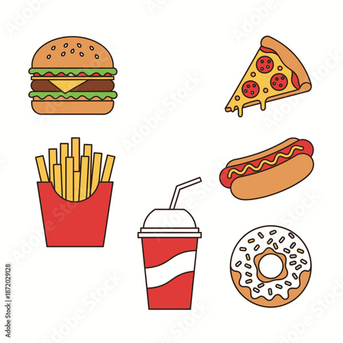 Assorted Fast Food Items on White Background.