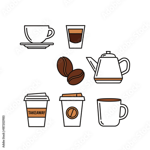 Coffee Cups and Coffee Beans Illustration.