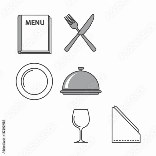 Restaurant Icons Menu Cutlery Plate Serving Dish.