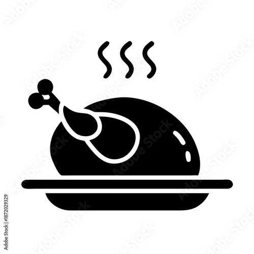 Steaming hot roasted whole chicken on a serving platter icon representing a delicious meal
