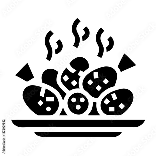 Steaming hot prepared meal served on a plate, symbolizing fresh and delicious food