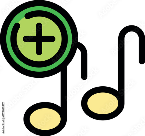 Enhancing musical pieces by adding notes, symbolized by a plus sign within a circle, connecting to musical notes