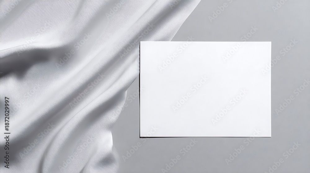 Fototapeta premium Blank Wedding Invitation Card Mockup with White Fabric Background