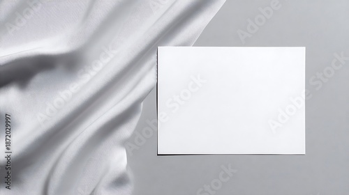 Blank Wedding Invitation Card Mockup with White Fabric Background