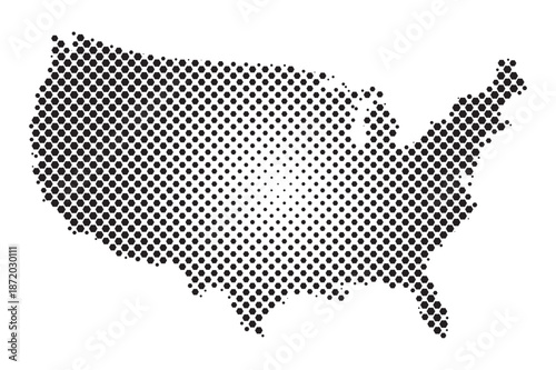 Hexagonal pattern american map vector illustration with honeycomb halftone layout on white background