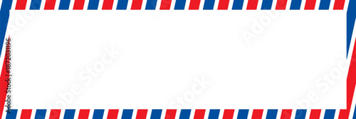 Airmail envelope frame with blue and red stripes on white background. International vintage letter border. Retro air mail postcard. Blank envelope.