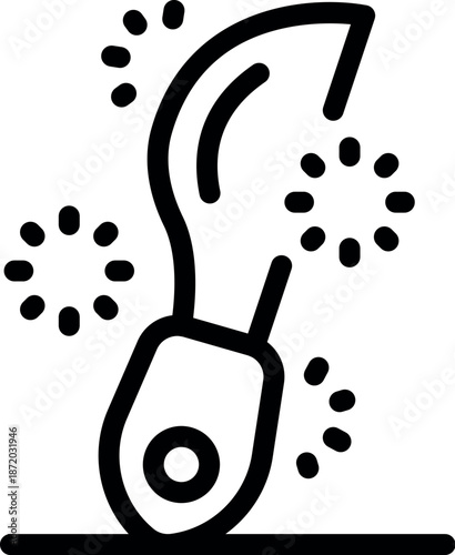 Pocket knife cutting a surface producing sparks in a simple and minimalist line art icon design