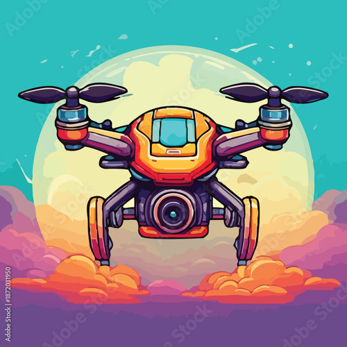 Cartoon Drone Illustration - Modern Technology and Aerial Exploration Concept.