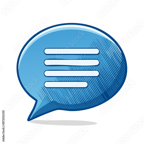 Blue Speech Bubble Icon with Text for Communication and Messaging Applications and Design Elements