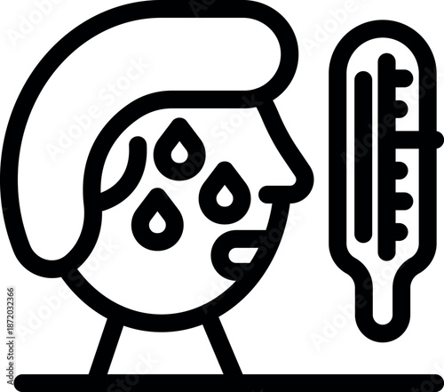 Sweating person suffering from fever checking body temperature using thermometer, healthcare and medical concept