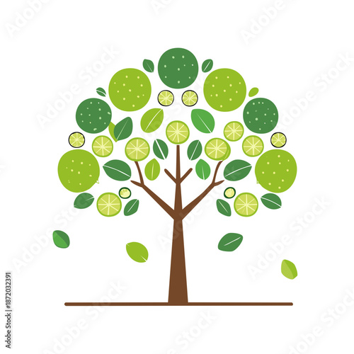 Abstract Lime Tree Art Citrus Slices Geometric Leaves Fresh Design Round Shapes Nature
