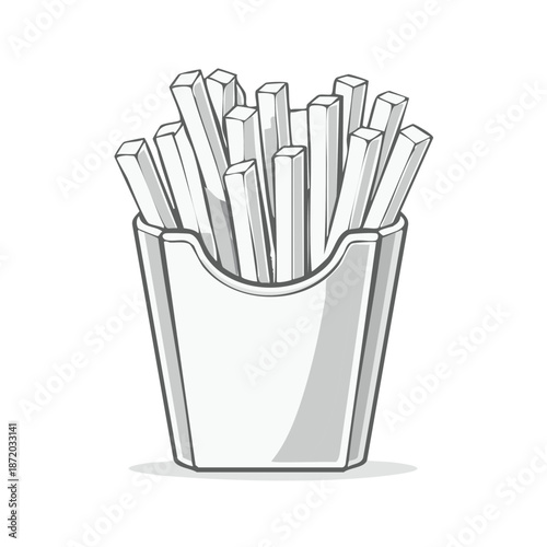 Simple Illustration of French Fries in Container: Fast Food Icon, Light Gray Style