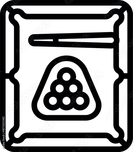 Billiard balls arranged in a triangle on a table, with a cue stick placed nearby, ready for a game to begin