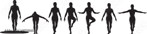 Silhouette of a man in various yoga poses sequence