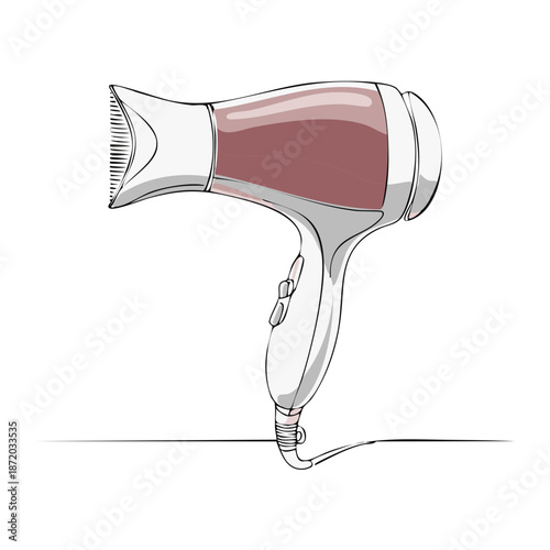 Stylized Hair Dryer Illustration:  Home Appliance, Grooming Tool for Drying or Styling Hair