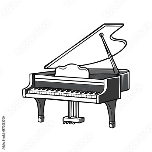 Elegant Grand Piano: Musical Instrument Sketch Illustration for Arts and Entertainment