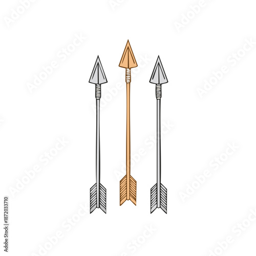 Hand Drawn Arrows Illustration Artistic Archery Element with Pointed Arrowheads and Fletching Design for Decoration