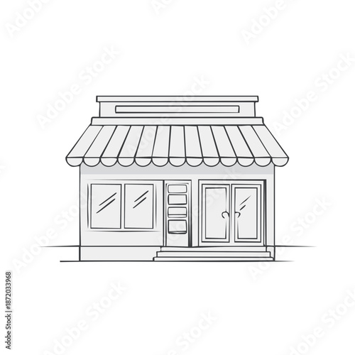 Shopfront Sketch with Awning: Hand-Drawn Storefront, Window, and Entrance Design