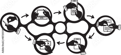 Infographic of workflow process with multiple steps and actions