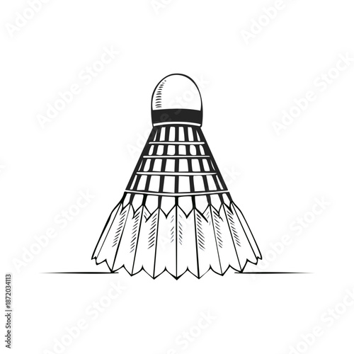 Hand Drawn Shuttlecock Illustration Badminton Equipment Sport Accessory Black and White