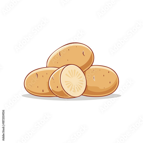 Pile of Fresh Potatoes, One Cut in Half, Healthy Eating Vegetarian Food, Agriculture