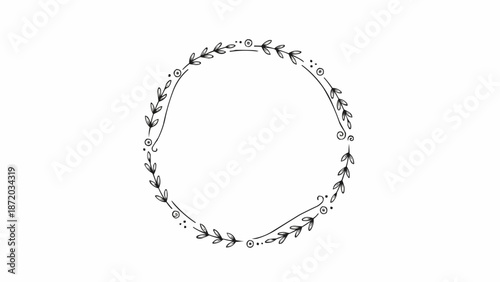 Delicate Hand Drawn Floral Wreath Border Design Element.