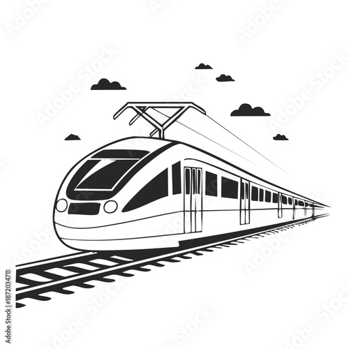High-Speed Train on Tracks, Vector Illustration, Modern Design, Railway Transport