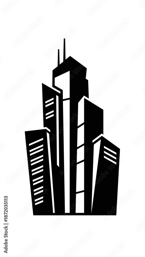 Obraz premium Black Silhouette of Modern City Skyscrapers 3.