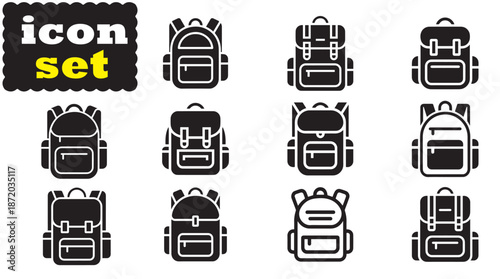 School backpack icon Set, School backpack solid vector