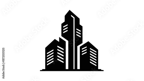 Black Silhouette of Modern City Skyscrapers.