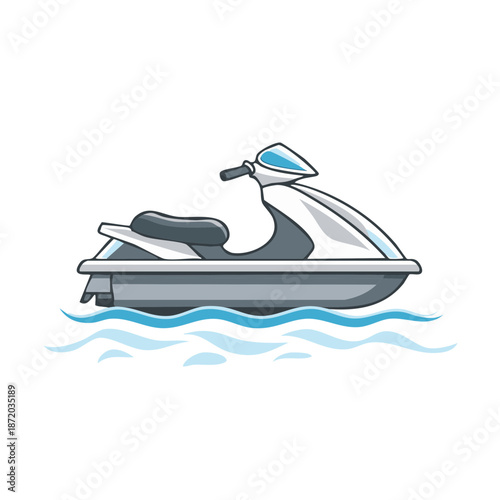 Illustration of a sleek personal watercraft gliding smoothly across ocean waves in vibrant white and gray, showcasing speed and water sport.