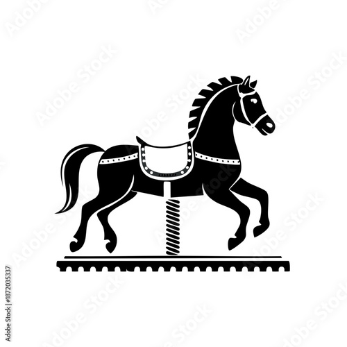 Black and White Carousel Horse Illustration for Children's Designs