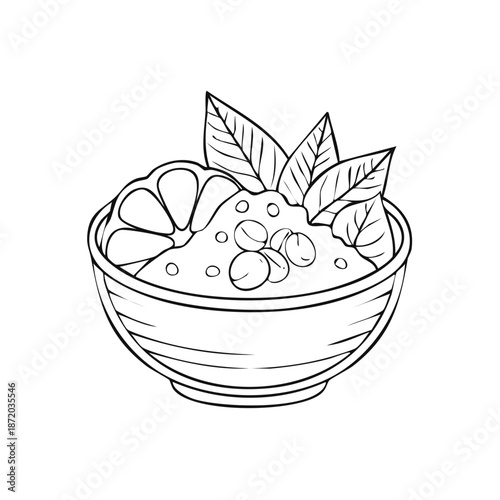 Hummus bowl drawing illustration. Middle eastern cuisine, appetizer sketch.