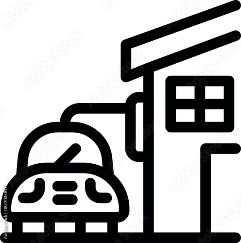 Modern electric vehicle is being charged at a home charging station, powered by rooftop solar panels, promoting sustainable transportation