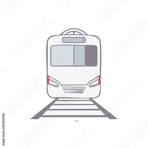 Stylized Train on Tracks Front View Transport Illustration Railroad Car Public Transit System