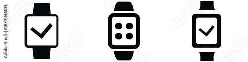 Smartwatch vector icon set with digital display, heart rate monitor, and wearable technology symbols.	