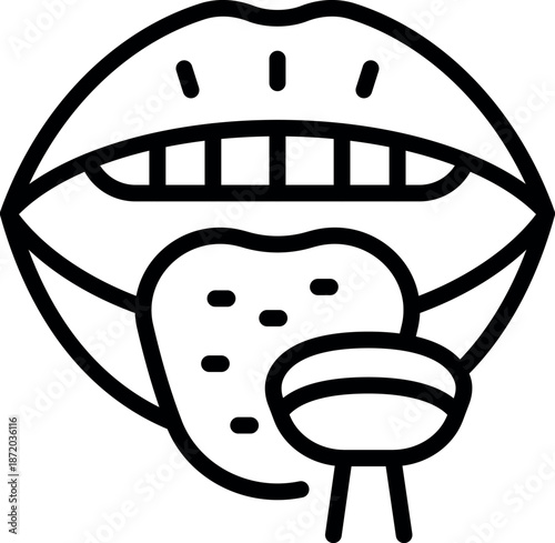 Open mouth licking lollipop candy showing tongue and taste buds enjoying sweet taste