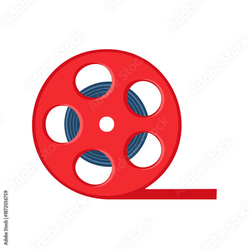 Vintage Film Reel Illustration: Classic Movie Storage, Red Container, Audio Visual Media, Archival Information, Media Container